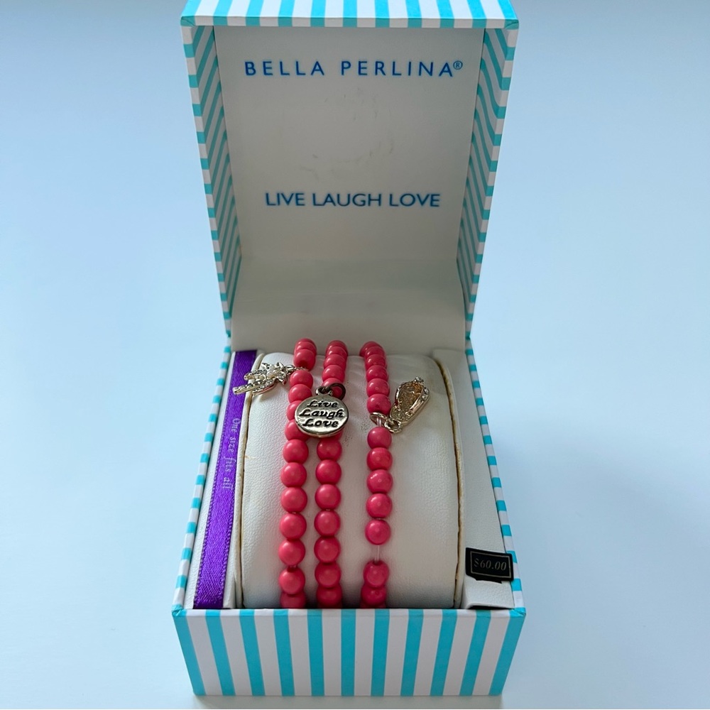 Bella Perlina Pink 3-Piece Beaded Charm Bracelet, One Size